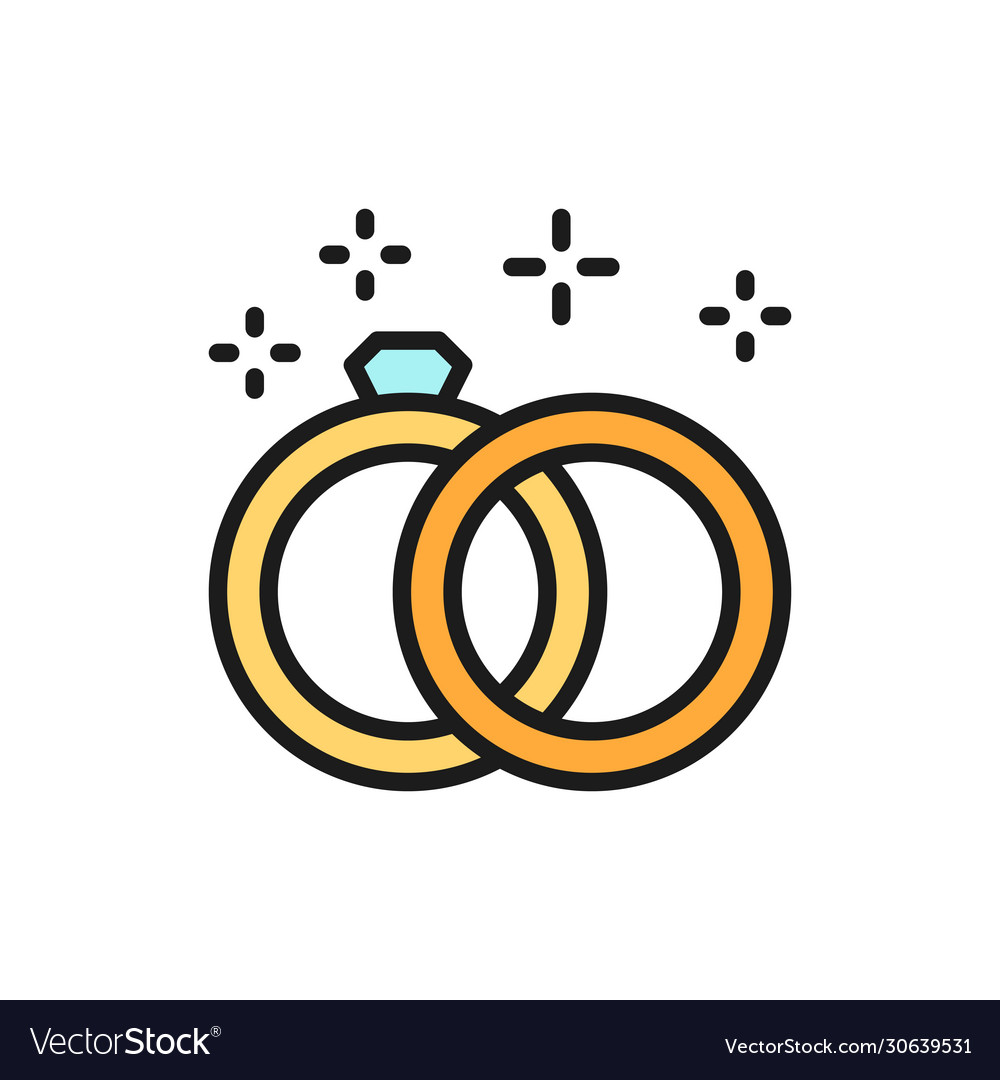 Wedding Rings Flat Color Line Icon Royalty Free Vector Image