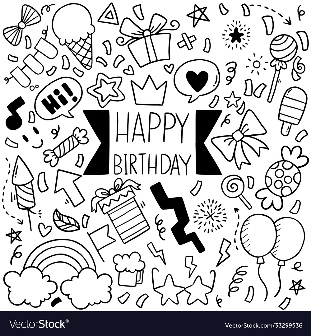 06-19-006 hand drawn party doodle happy birthday Vector Image