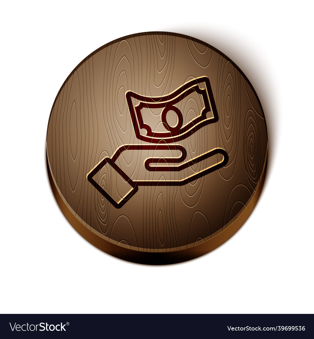 Brown line hand holding money icon isolated