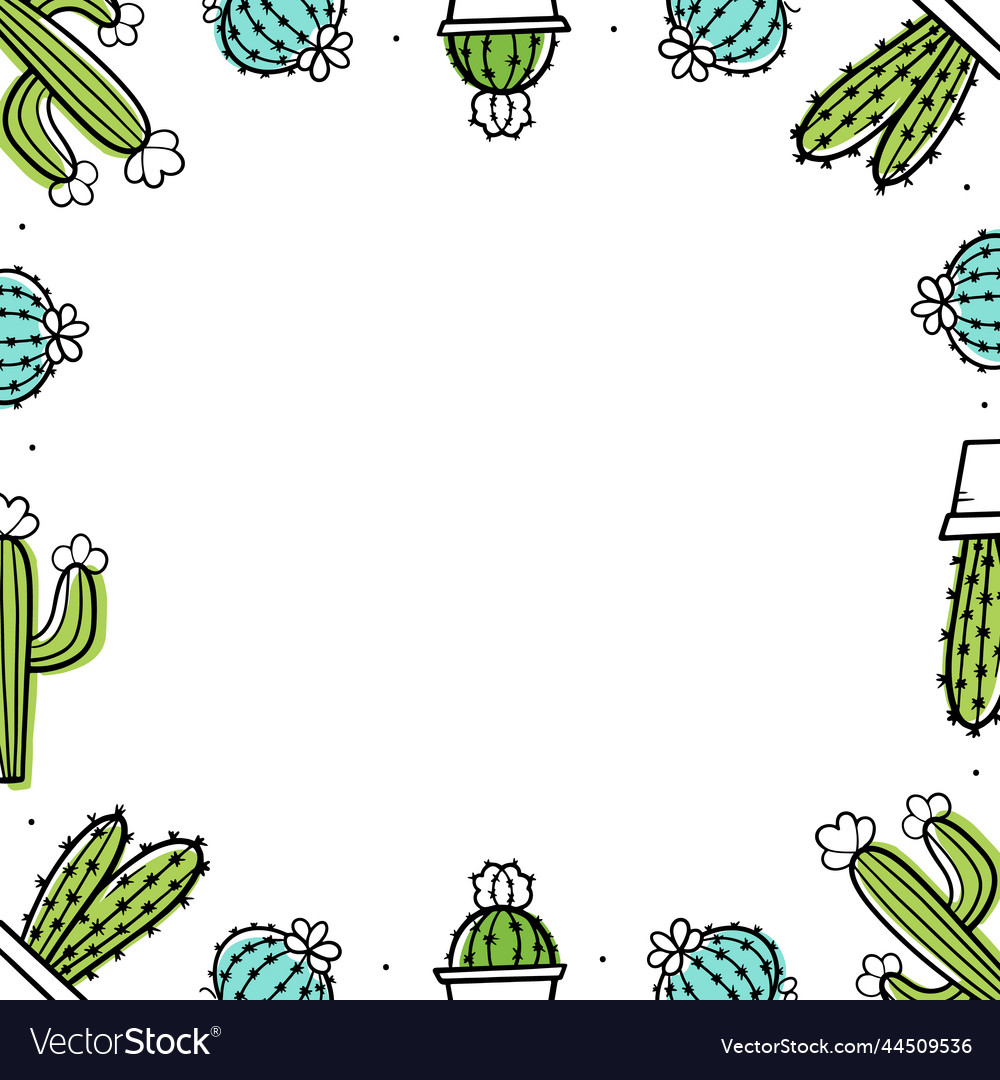 Hand drawn cactus cacti square frame border