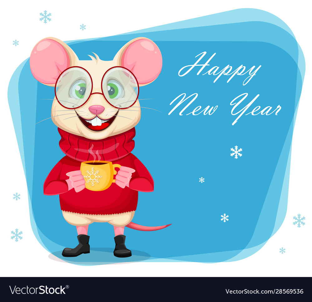 Happy new year greeting card with funny rat