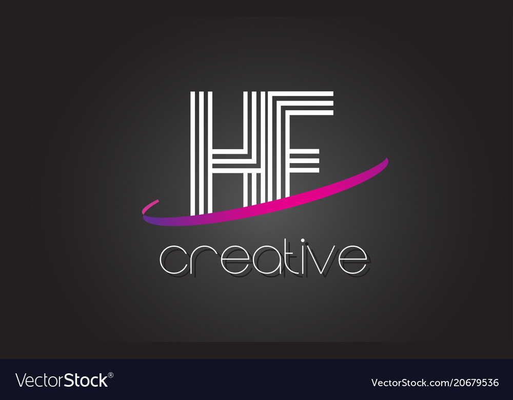 Hf h f letter logo with lines design and purple