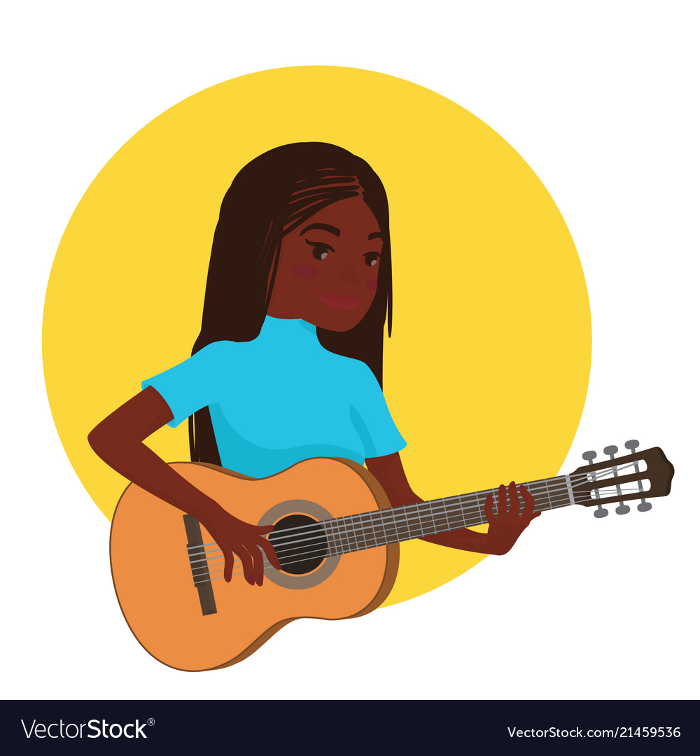 Musician playing guitar african girl guitarist Vector Image