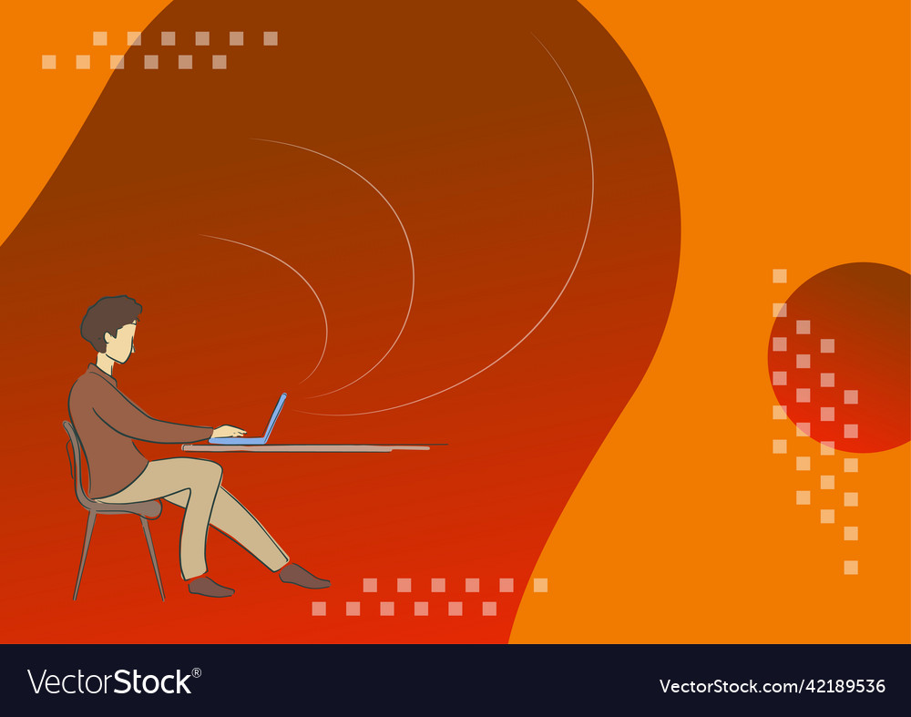 Person sitting desk using computer working vector image Person sitting desk using computer working