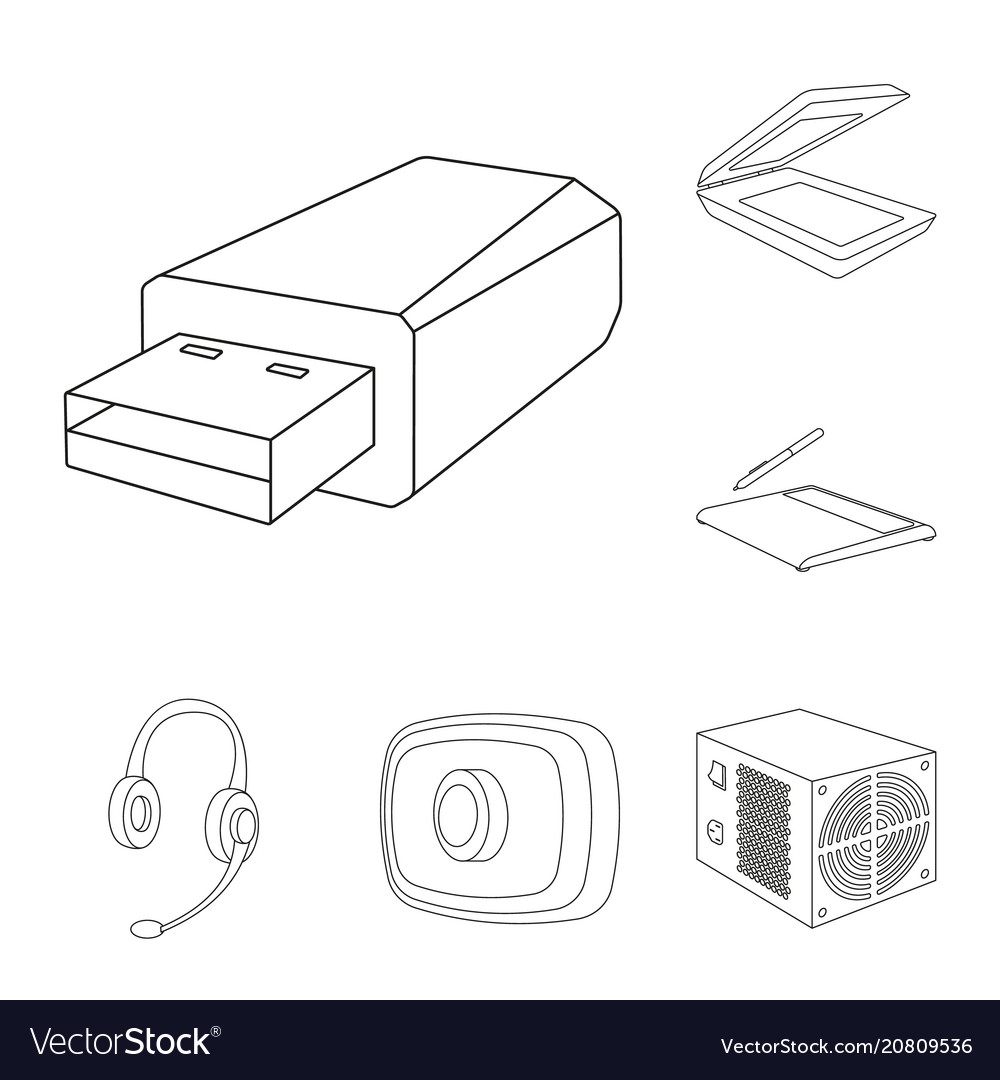 Personal computer outline icons in set collection