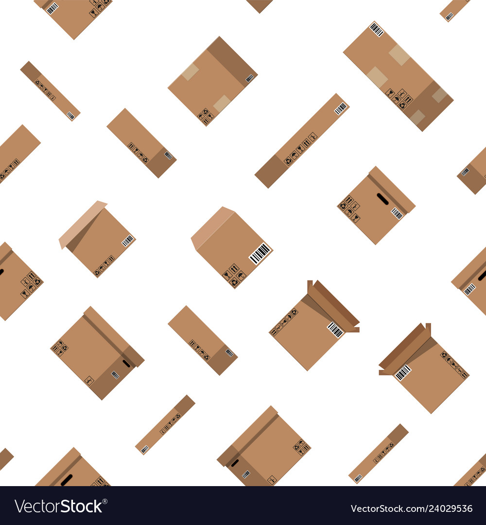 Seamless cardboard boxes set pattern