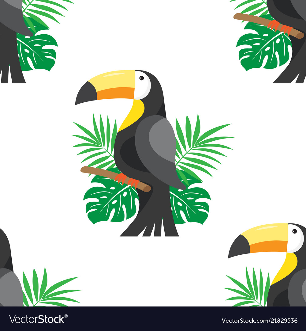 Seamless pattern with leafs and toucan