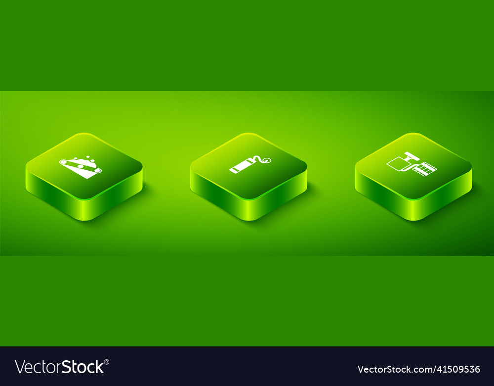 Set isometric dynamite handle detonator vector image Set isometric dynamite handle detonator