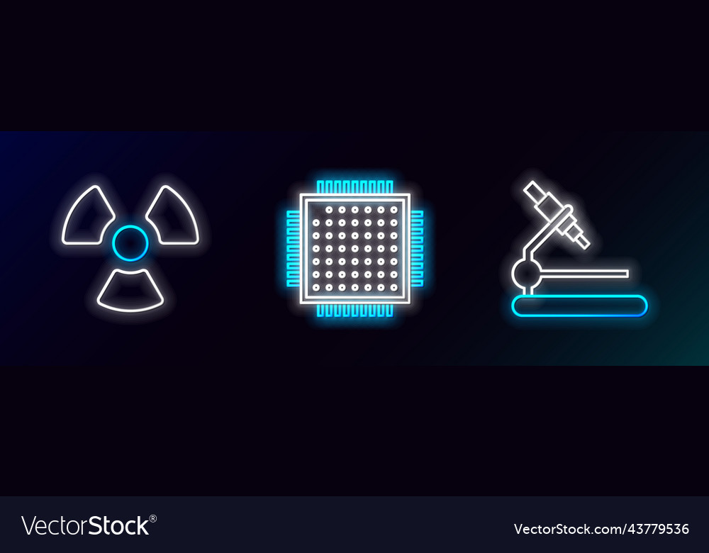 Set line microscope radioactive and processor vector image Set line microscope radioactive and processor