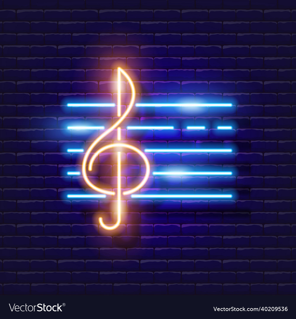 Treble clef neon icon music glowing sign Vector Image