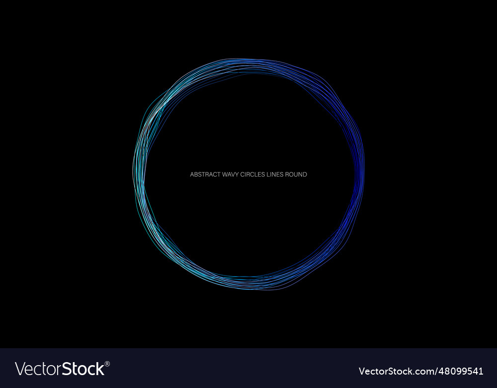 Abstract wavy circles lines round frame blue