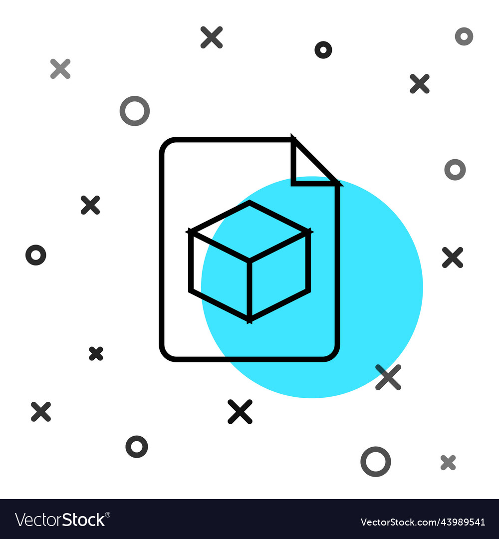 Black line isometric cube file icon isolated vector image Black line isometric cube file icon isolated