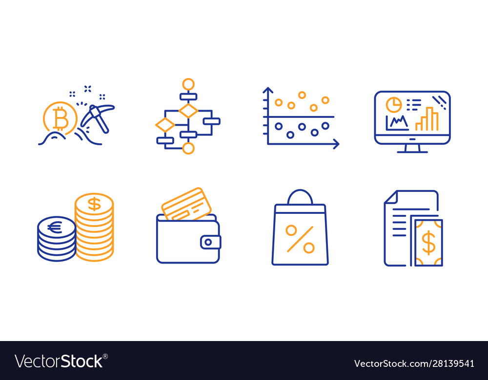 Debit card block diagram and dot plot icons set