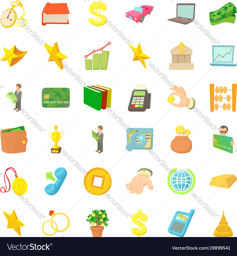 Material value icons set cartoon style Royalty Free Vector