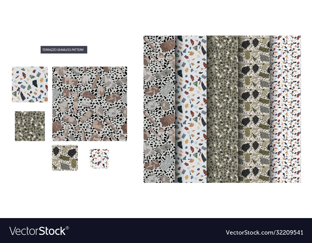 Seamless terrazzo pattern set stone texture vector image Seamless terrazzo pattern set stone texture