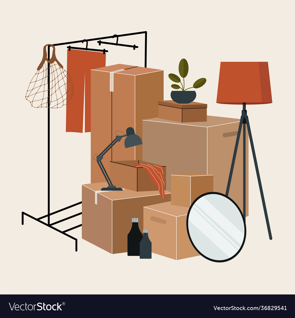 Set isolated cardboard boxes for moving vector image Set isolated cardboard boxes for moving