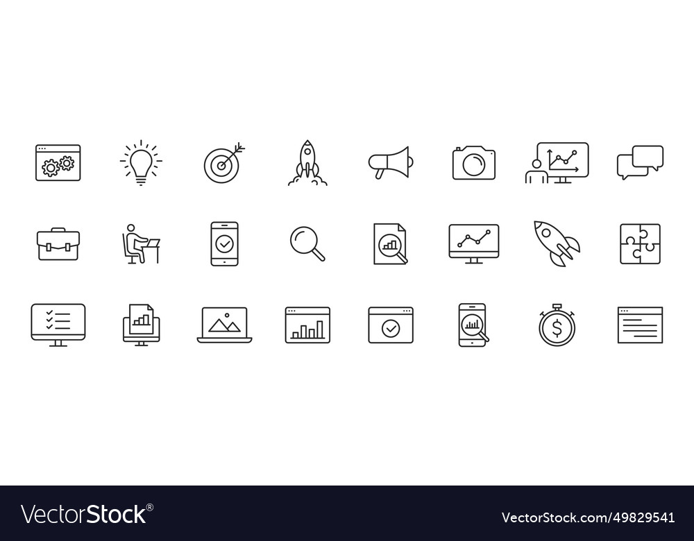 Set of 24 web development icons in line style vector image Set of 24 web development icons in line style