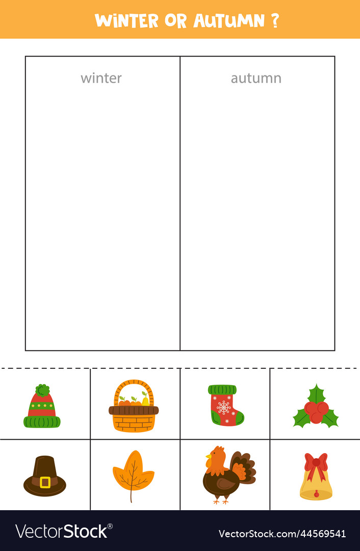 Sorting cards into autumn or winter logical game
