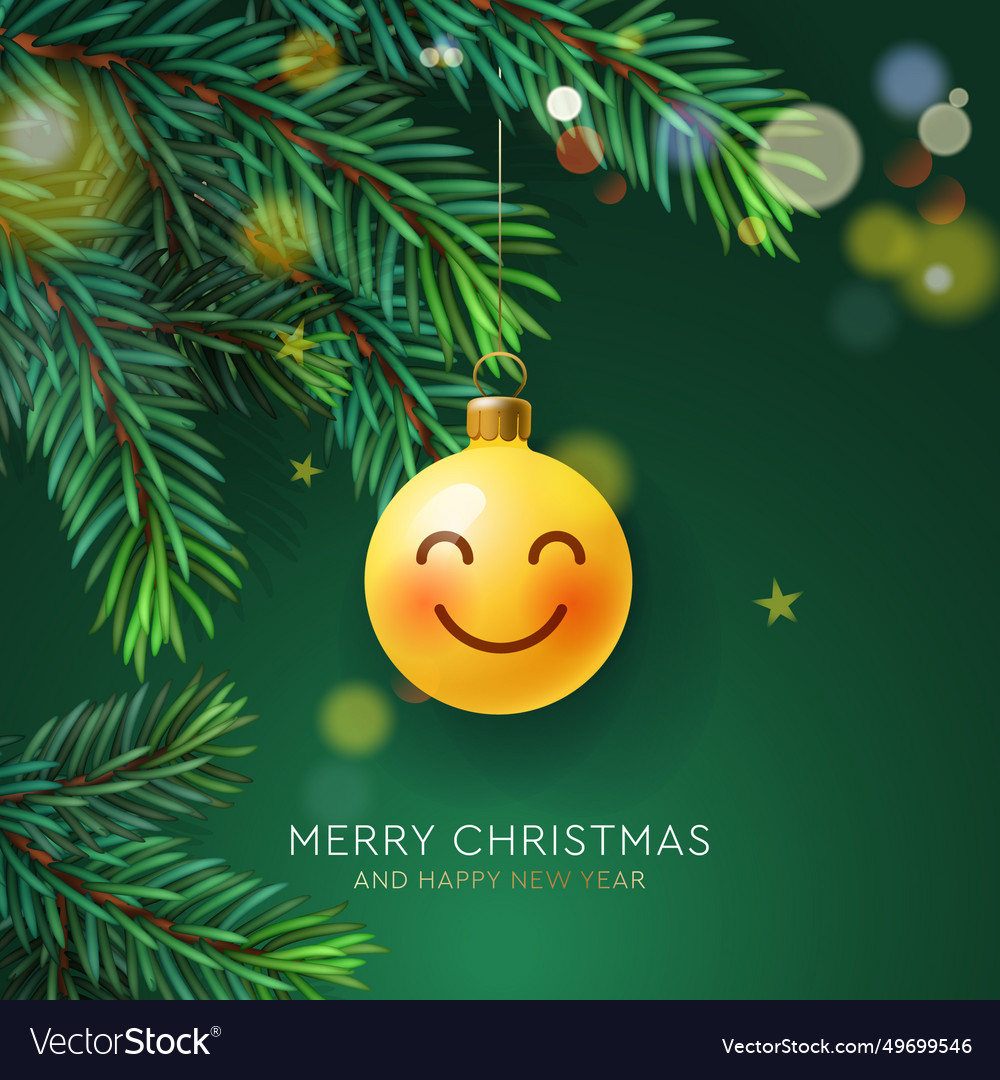 Christmas Poster With Ball Emoji Smiling Vector Image