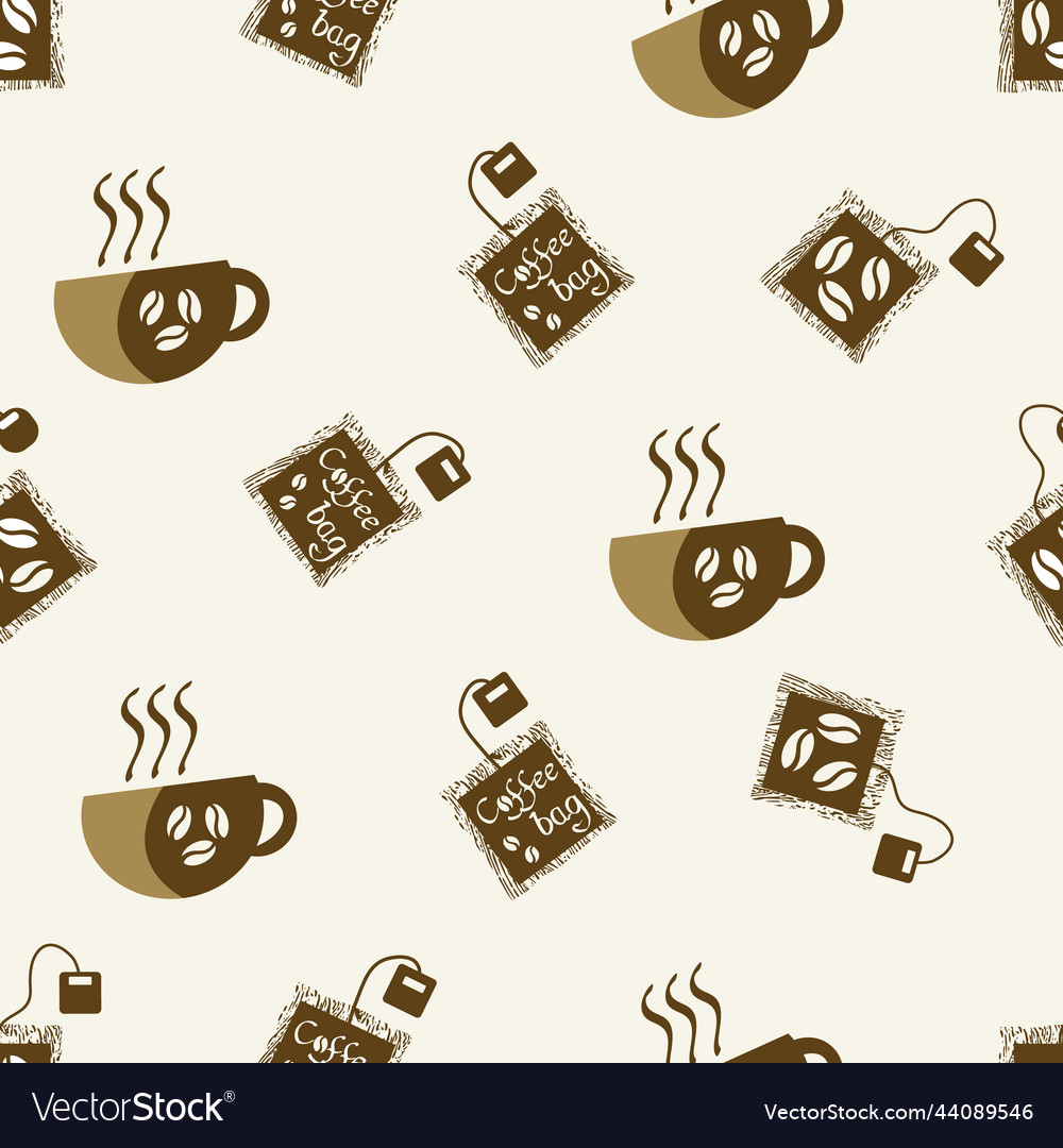 Coffee bag and cups seamless pattern