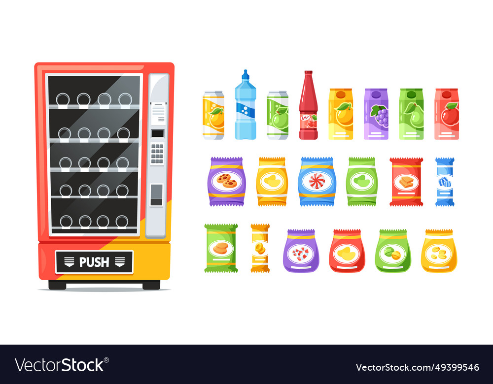 Colorful vending machine offering a tempting array vector image Colorful vending machine offering a tempting array