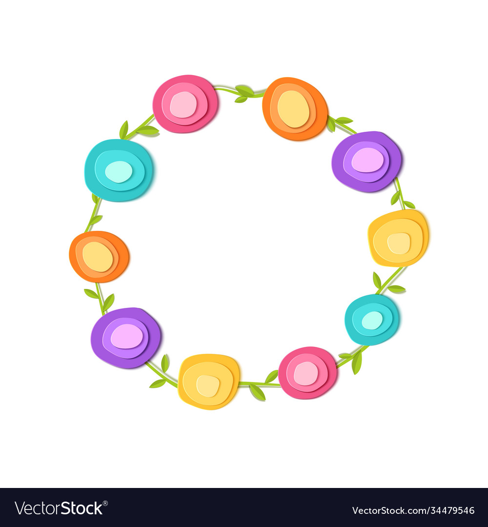 Cute round frame paper cut flowers vector image Cute round frame paper cut flowers