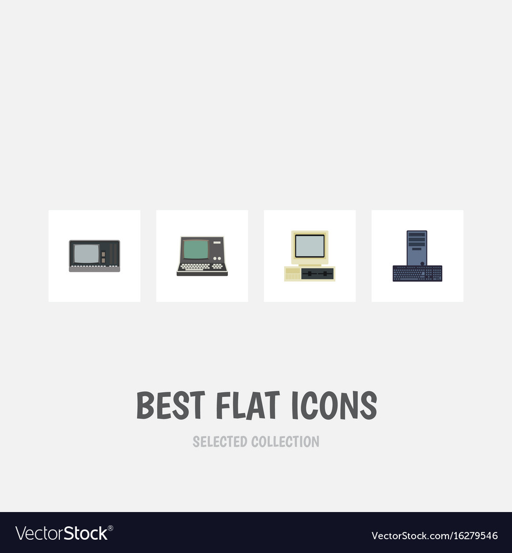 Flat icon computer set of technology