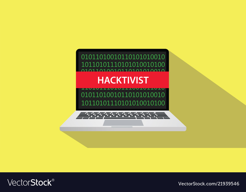 Hacktivist concept with laptop computer and text