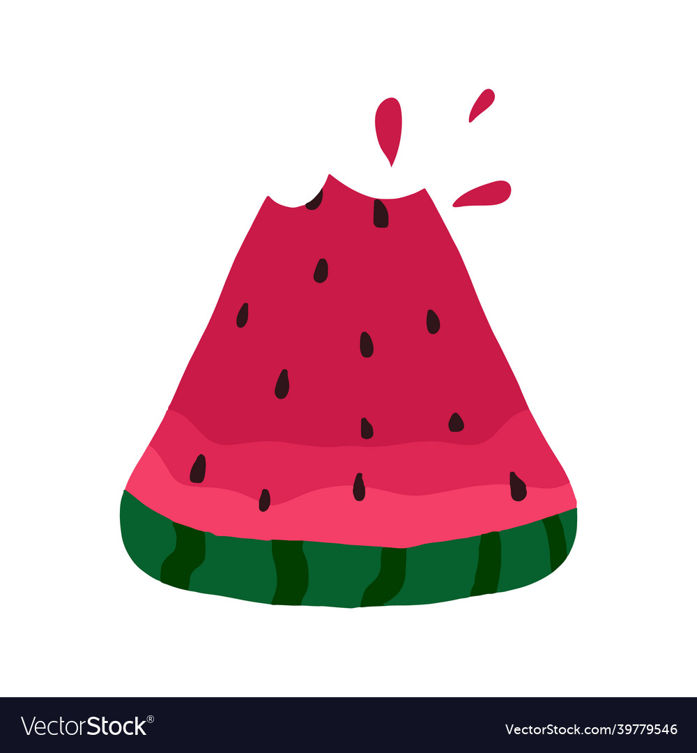 Hand-drawn slice of bitten off watermelon