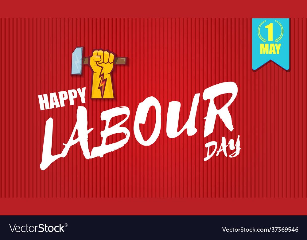 Happy labour day label with strong orange