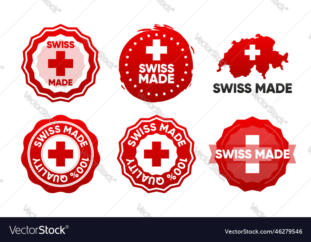Large set of made in switzerland labels swiss