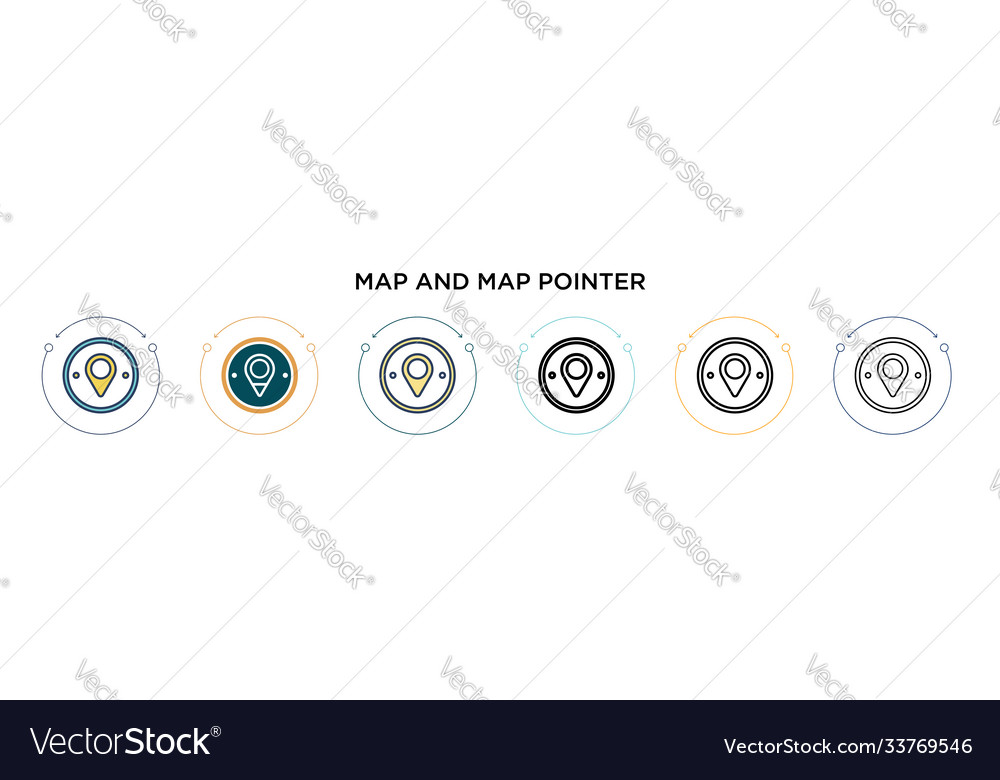 Map and pointer icon in filled thin line