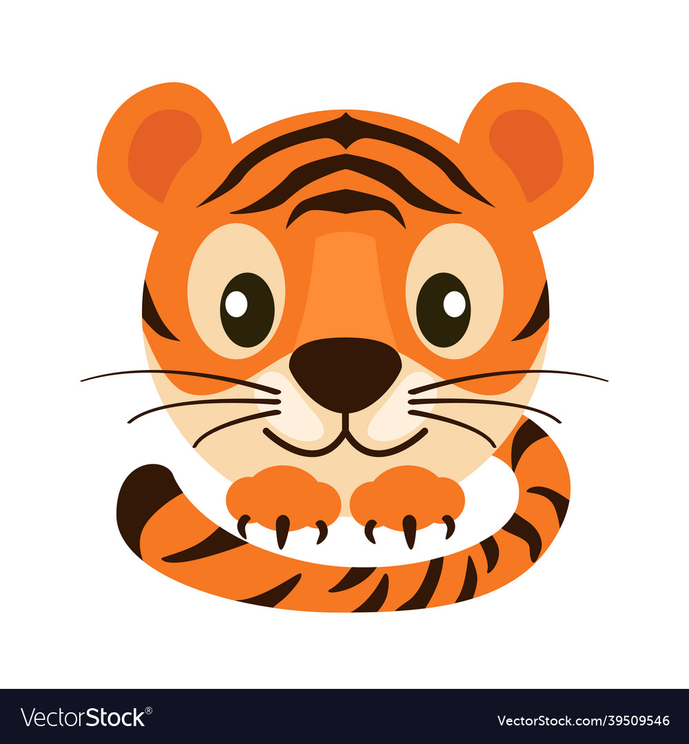 Postcard cartoon face tiger for graphic design Vector Image