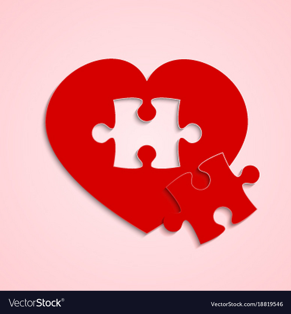 Red piece puzzle heart valentines day love