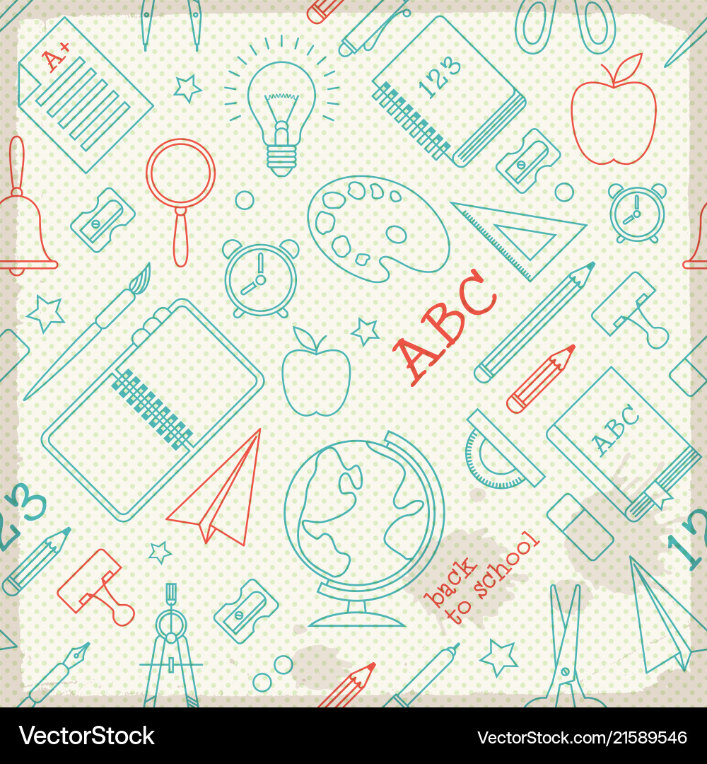School supplies seamless pattern Royalty Free Vector Image