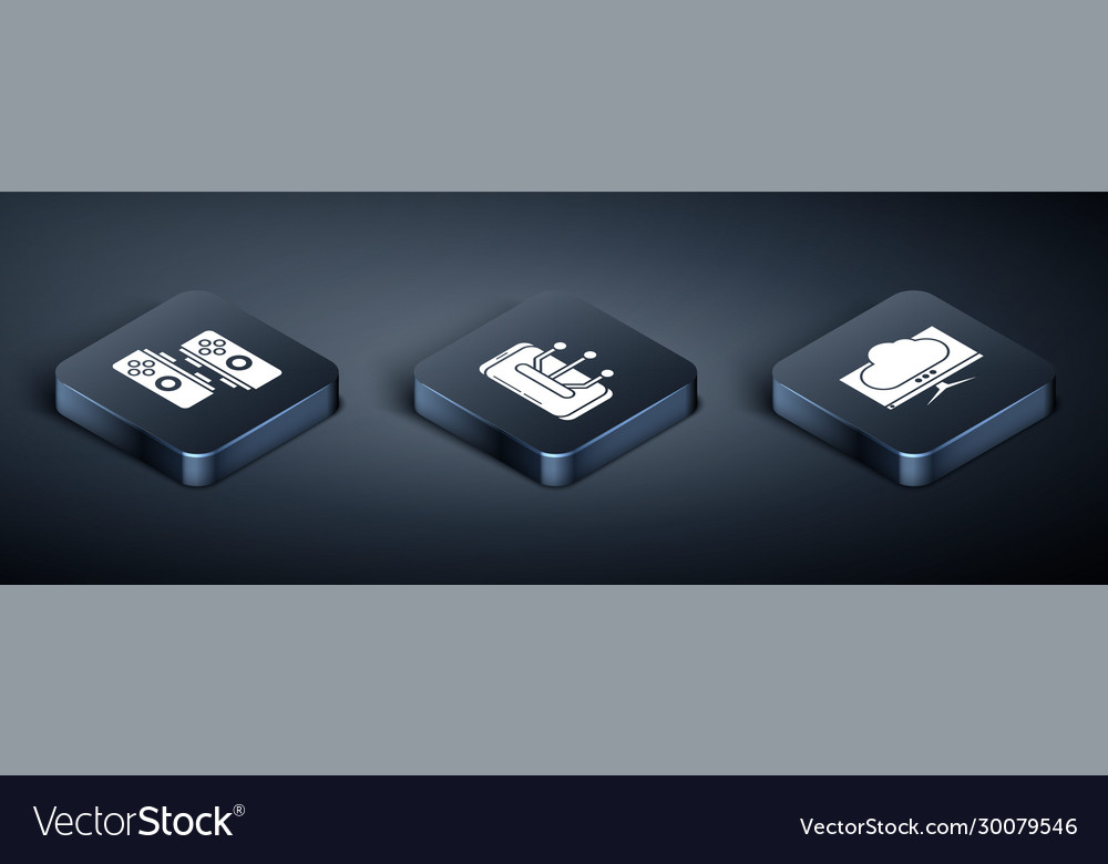 Set isometric gamepad computer monitor screen