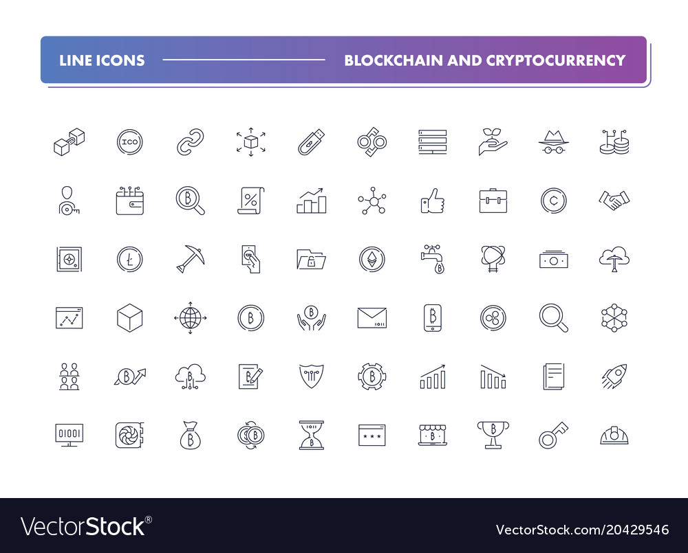 Set line icons blockchain and cryptocurrency