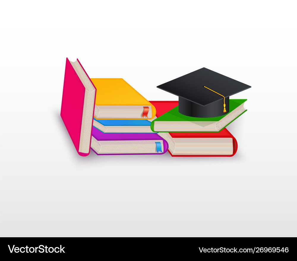 Stack books with graduation cap isolated Vector Image