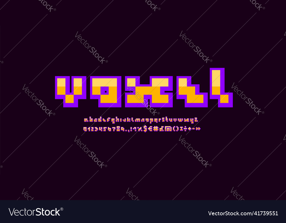 3d pixel font voxel alphabet or typeface