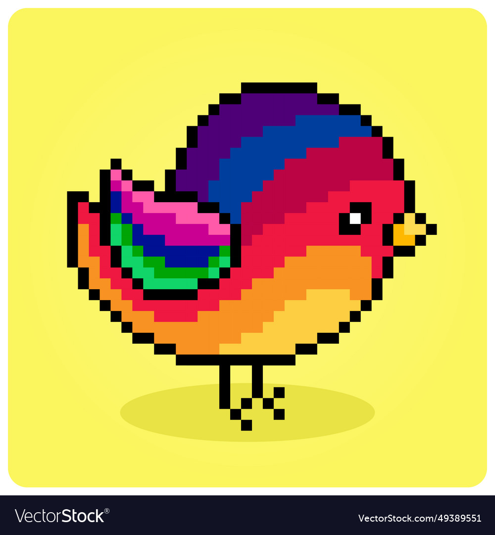 8 bit pixel colorful bird for game assets