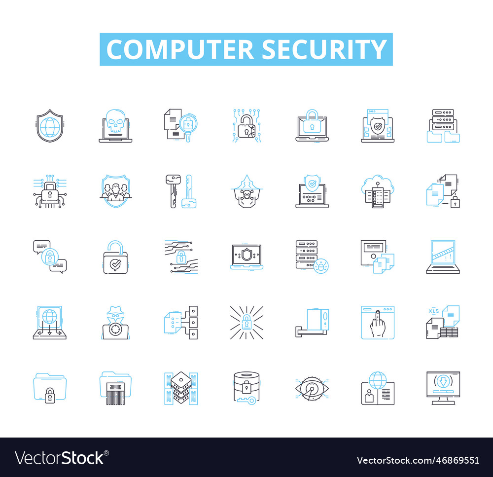 Computer security linear icons set firewall vector image Computer security linear icons set firewall