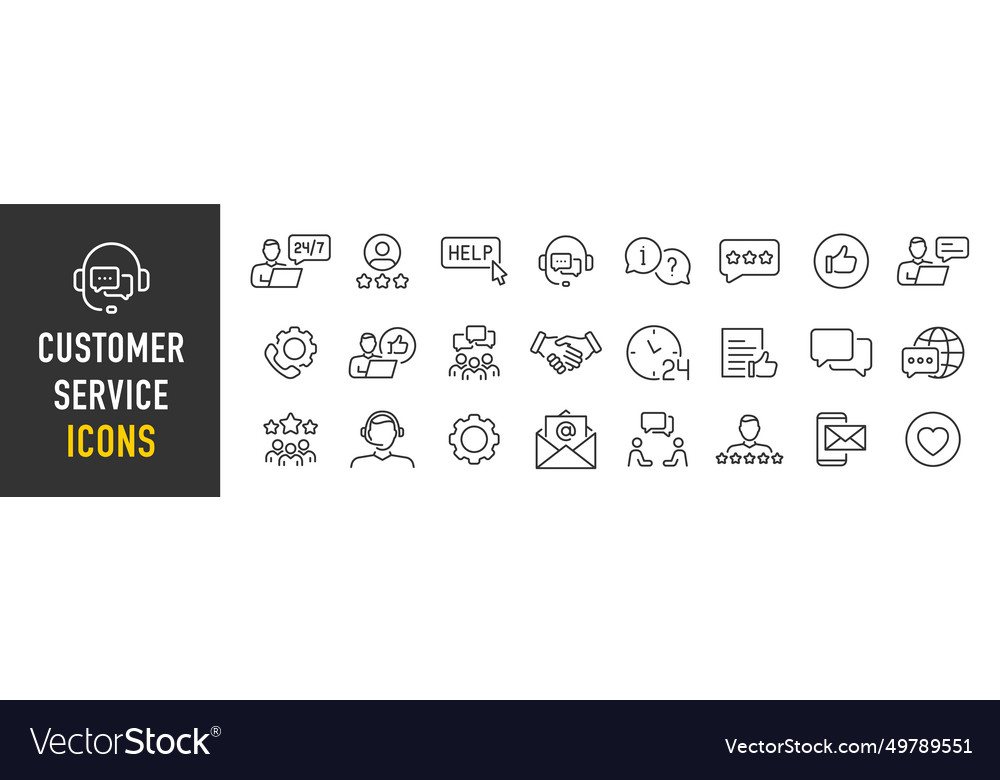 Customer service web icon set in line style