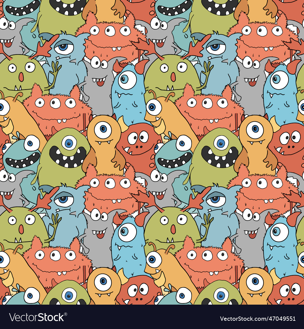 Cute monsters seamless pattern cartoon Royalty Free Vector