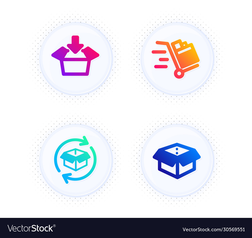 Get box return parcel and push cart icons set vector image Get box return parcel and push cart icons set