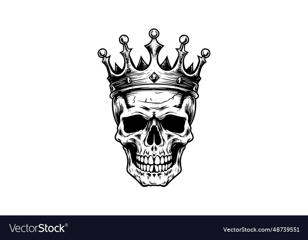 Human skull in a crown woodcut style