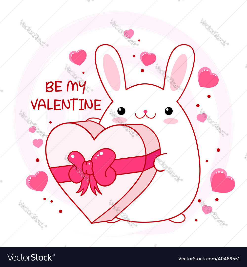 Kawaii Valentine Kaninchen mit Schokoladenbox