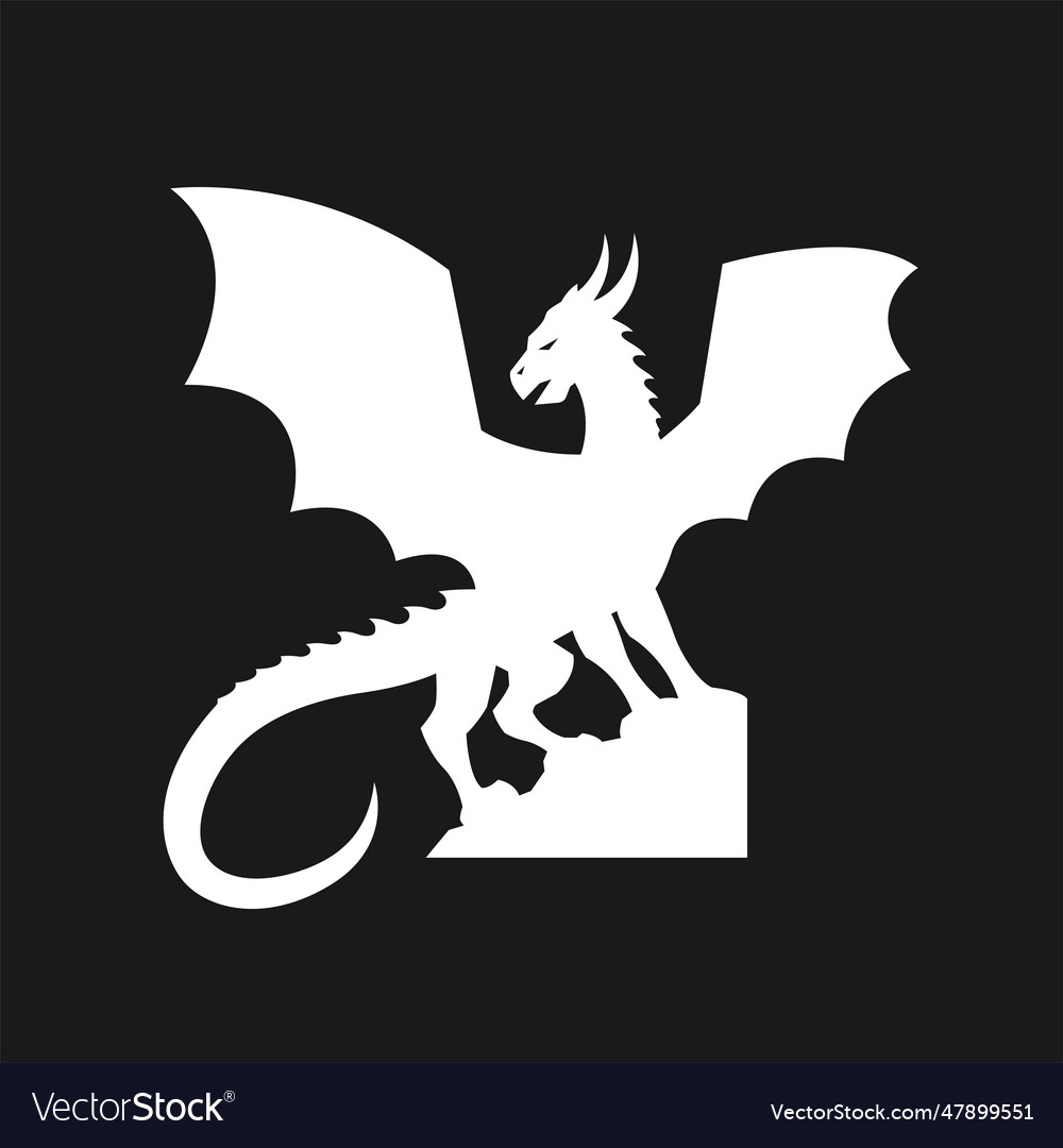 Logo silhouette of a dragon sitting on a stone Vector Image