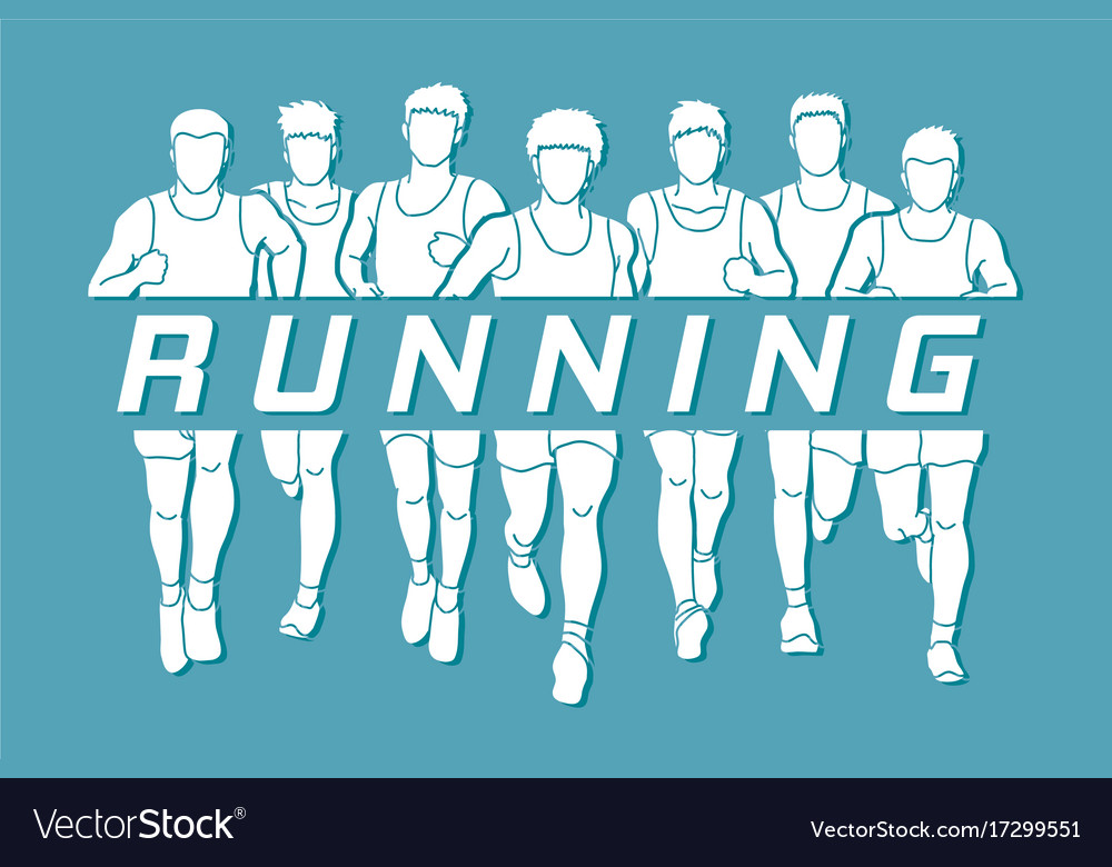 Marathon runners group of men running with text