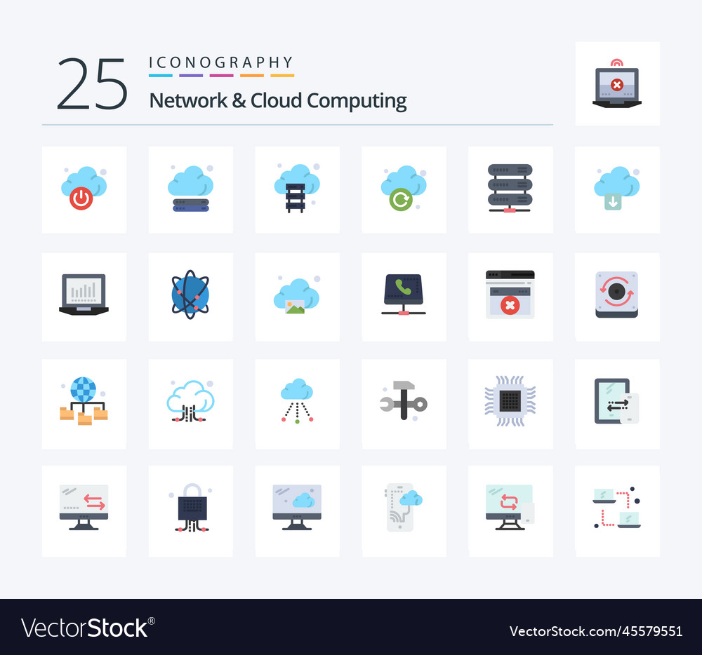Network and cloud computing 25 flat color icon