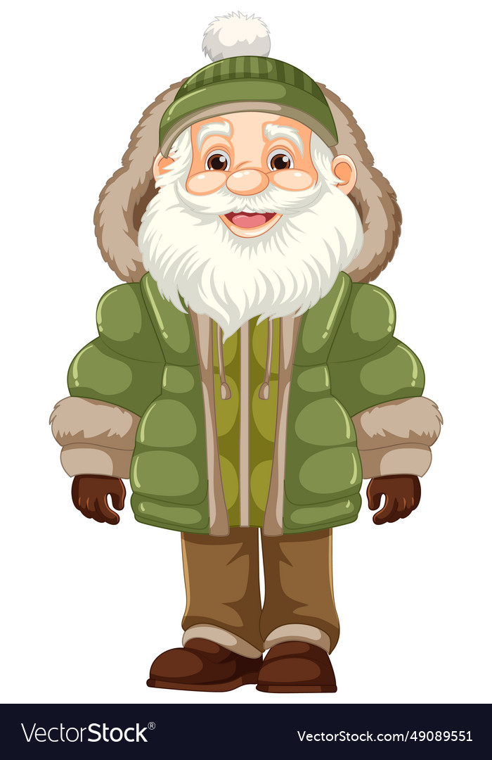 Old man cartoon character in winter outfit